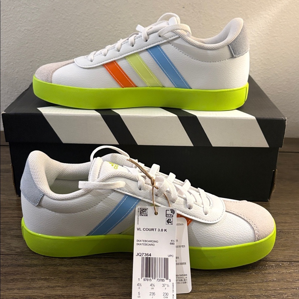 NIB [Adidas] VL Court 3.0 K Skateboard Tennis Shoes Sneakers Neon Youth 5 / W 6 - Picture 6 of 14